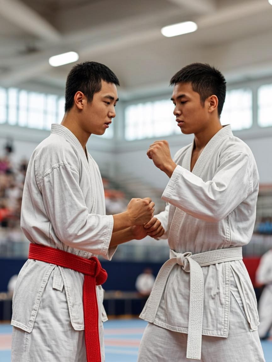 Kumite — lupta sportivă la campionate, sportivii Aka Shiro Kai Brașov