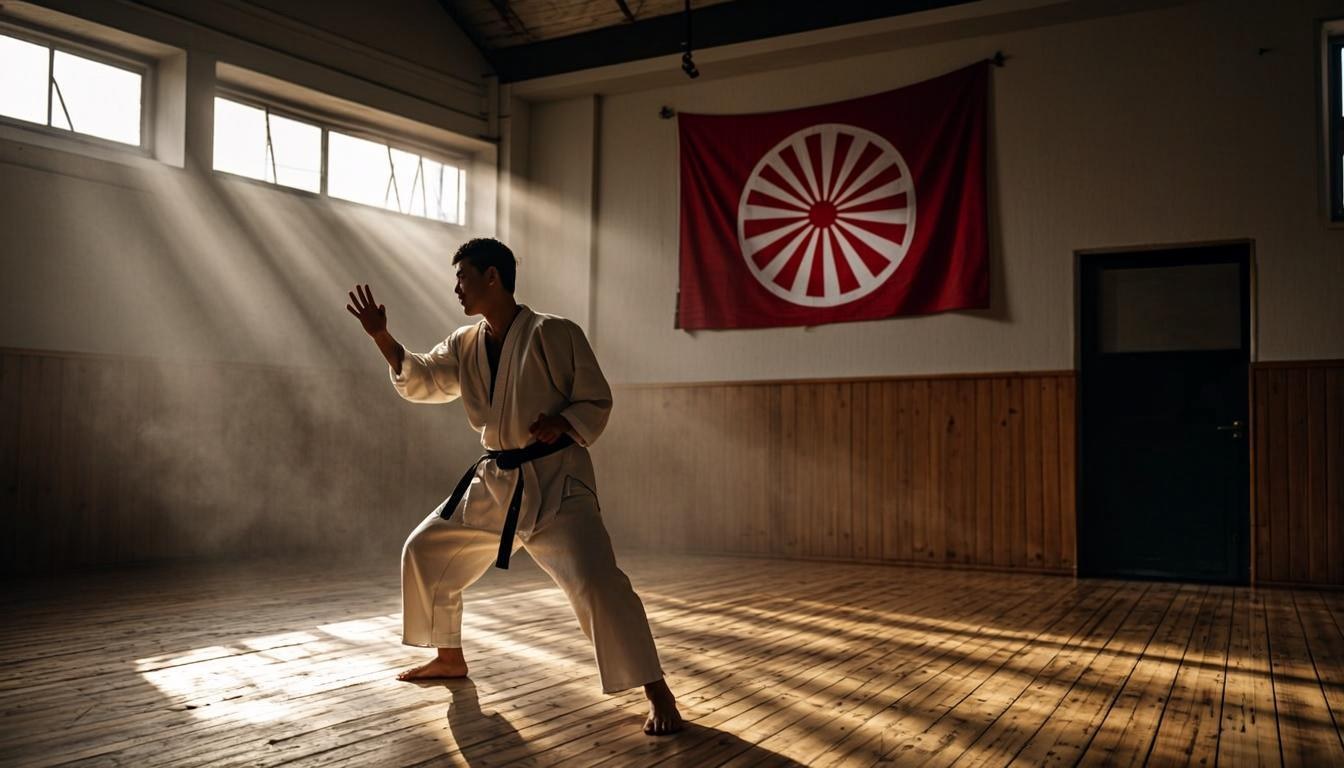 Dojo-ul clubului Aka Shiro Kai din Brașov, cu sportivi în kimono în timpul antrenamentului